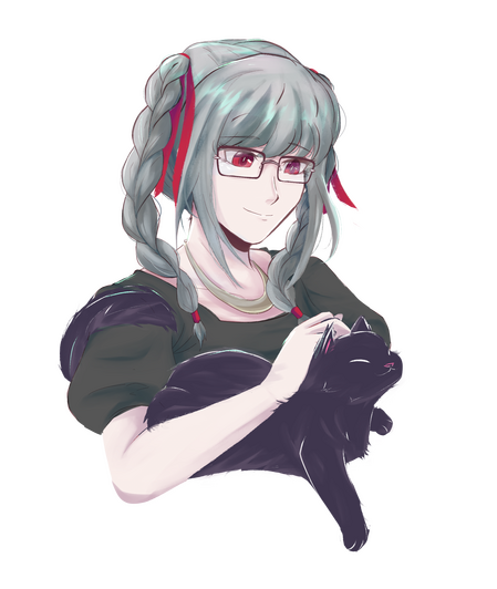 A girl with braids holding a black cat