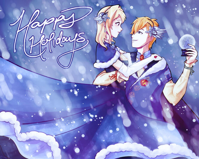 A wintry piece of an embracing couple